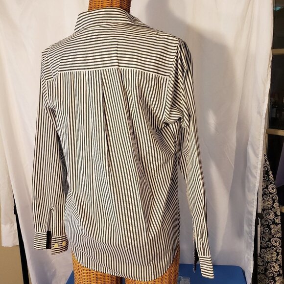 Ladies WITT Striped Button Down Shirt in Blue & White w/Paisley Trim - 6 - Picture 3 of 4